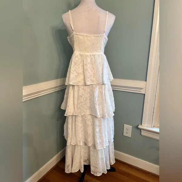 Free the Roses White Tiered Lace Maxi Dress small - Image 3