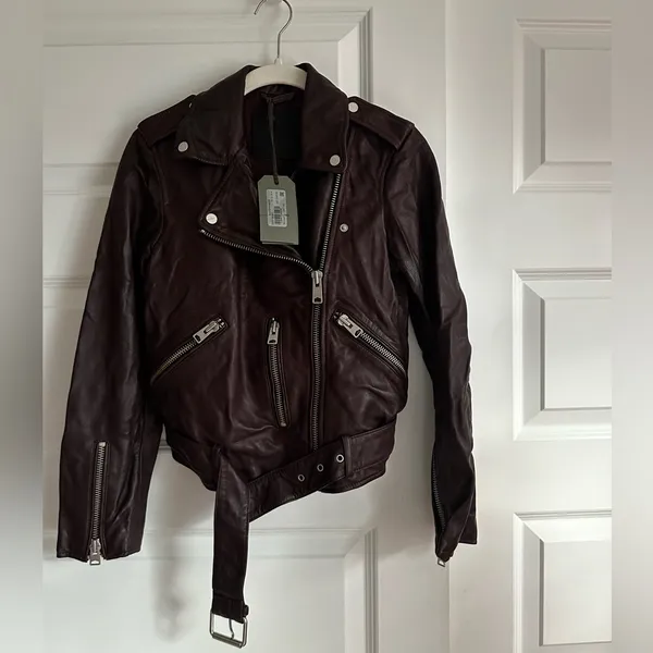 ALL SAINTS‎ Balfern Biker Jacket in Deep Berry Red Size 4 NWT - Image 4