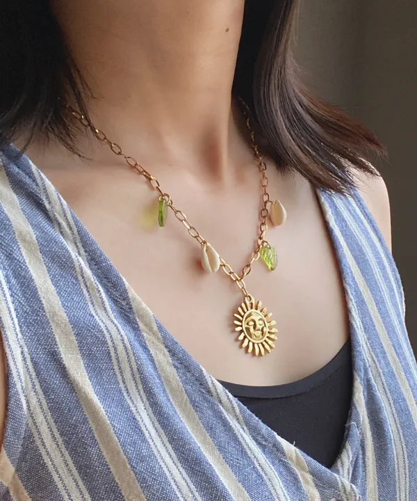 Handmade vintage cottage retro boho fairy style quality material mix gold stainless steel necklace🌞🌿 - Image 2