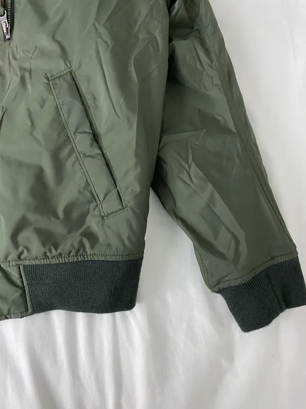 American Eagle Green Bomber Zip Up Jacket - Image 6