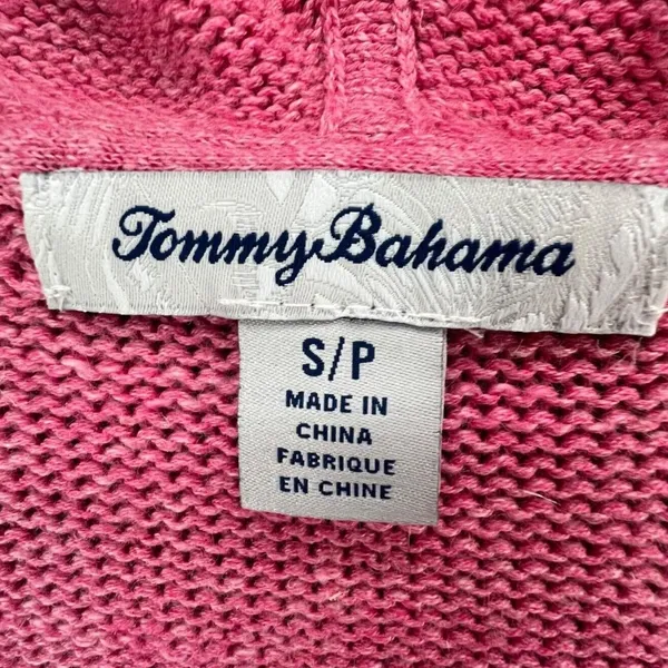 Tommy‎ Bahama Cable Knit Sweater Womens Small Pink Hooded Pullover Linen Cotton - Image 11