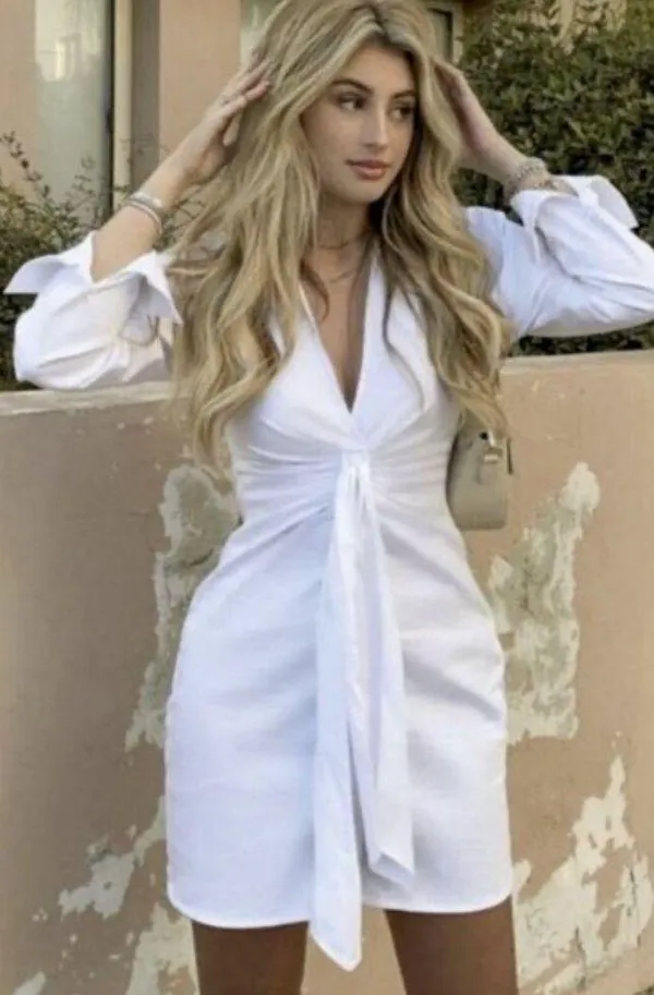 ZARA Front Toe White Button Up Dress - Image 3