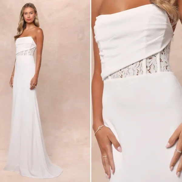 LULUS Bridal Wedding Sophisticated Elegant Corset Chic Lace Mermaid Gown - Image 3