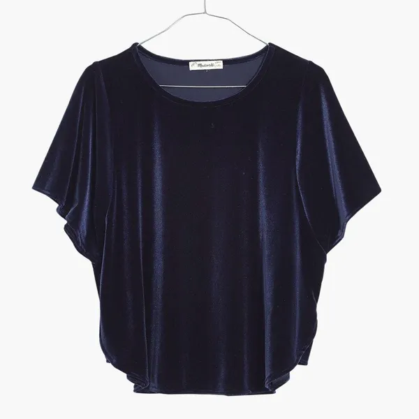 Madewell Velvet Butterfly Top Shortsleeve Fairy Whimsigoth Grunge in Deep Navy M - Image 3