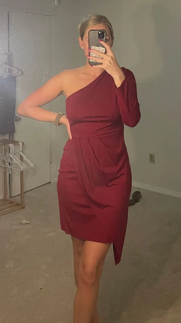 Amazon Maroon One Shoulder Dress - Image 2