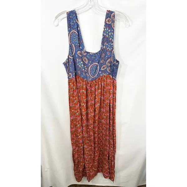 Natural Life XL Tricia Maxi Dress Blue Paisley Red Floral Boho Cottagecore‎ 1836 - Image 2