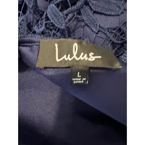 Lulu's Navy Blue Lace Floral Short Sleeve Sheath Dress With Back Zipper Closure‎ - Image 7