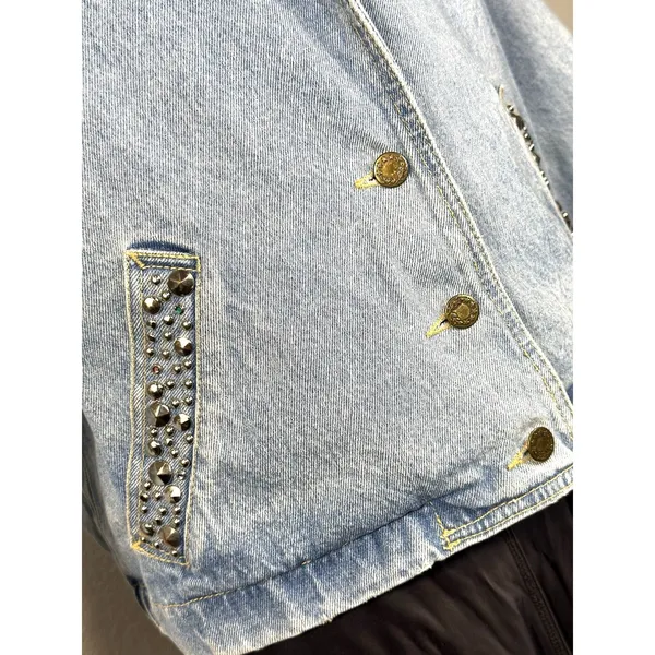 Vintage 80s YES Clothing Co Studded Denim Jacket S USA Rhinestone Western - Image 6