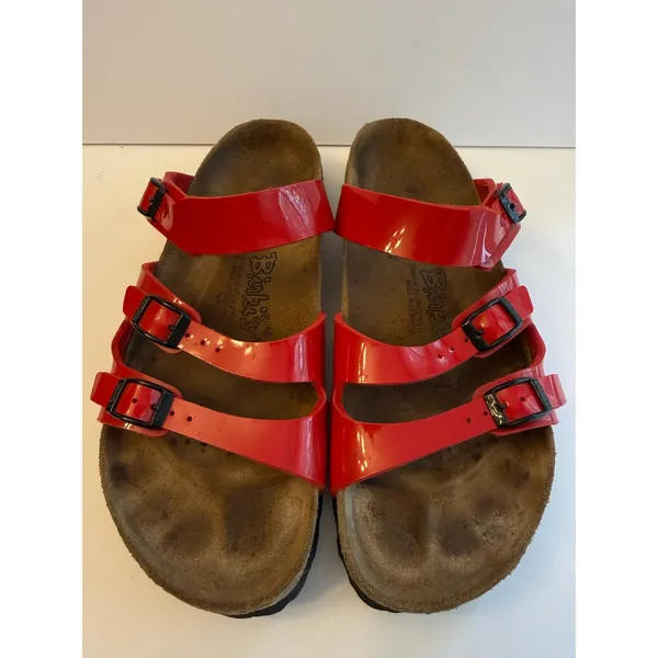 Birki’s by Birkenstock Havanna Sandal Women’s Sz 9 Patent Red Birko-Flor 3-Strap - Image 2