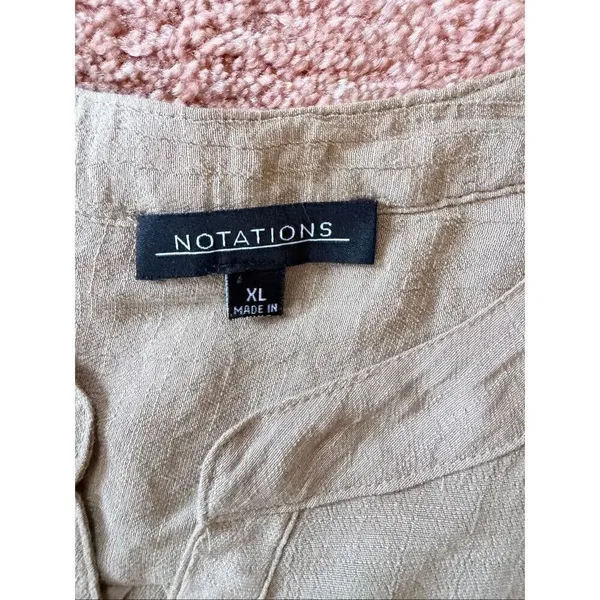 Notations Beige Button Front Utility Blouse XL Roll Tab Sleeves - Image 2