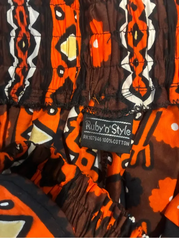Women’s Boho Tribal Print Wide Leg Palazzo Pants Orange Brown - Image 8
