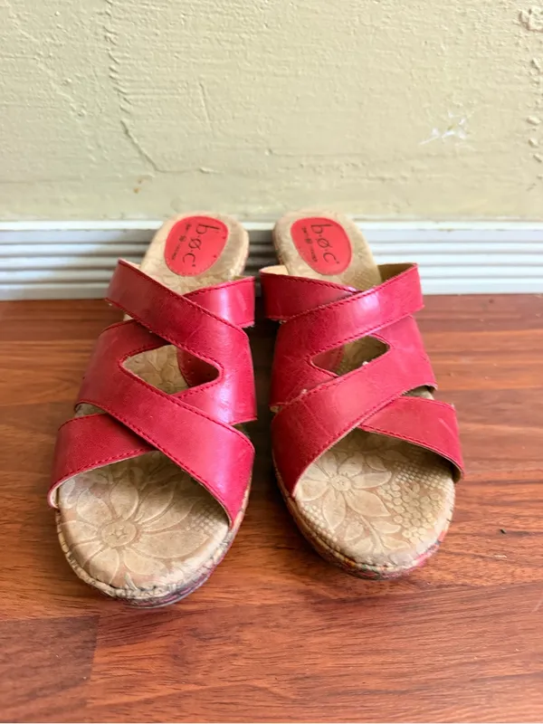 boc Red Pink Cork Wedge Slide Sandals Size 8 - Image 5