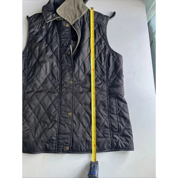 LL Bean Diamond Quilted Full Zip‎ Vest MED Black Plaid Lined Cord Collar - Image 11