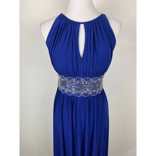 R&M Richards Royal Blue Beaded Empire Waist Keyhole Evening Gown Size 6 - Image 11
