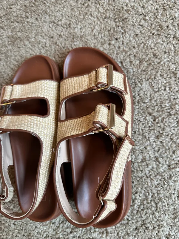 LOFT Tan Woven Dual-Buckle Sandals with Brown Footbed - Image 2