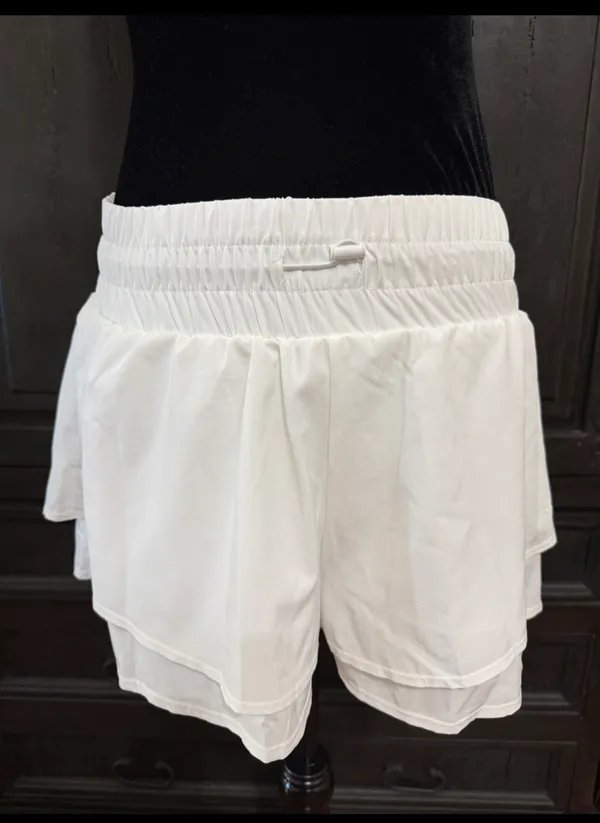 JoyLab White Athletic Flowy Activewear Workout Shorts - Size small. Gently warn and excellent condition. Under shorts with pockets. Measurements approximately 14” waste, not fully stretched out x 13.5” long x 13” rise. Non-smoking home. priced to sell at as is condition. Don’t like my price, make reasonable offer! And thank you for checking my closet. - Image 2