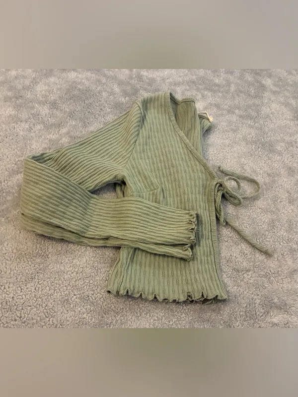 Altar’d State Brand Sage Ribbed Tie-Front Women’s Crop Cardigan Size X-Small - Image 5