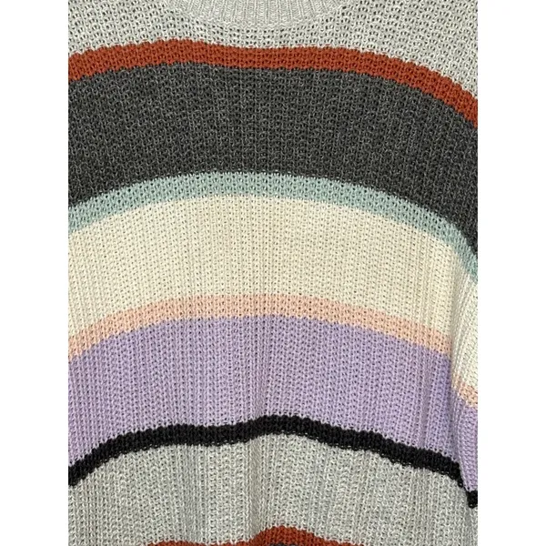 American Eagle Striped Sweater‎ Womens Medium Gray Multi Colorblock Knit Boho - Image 3