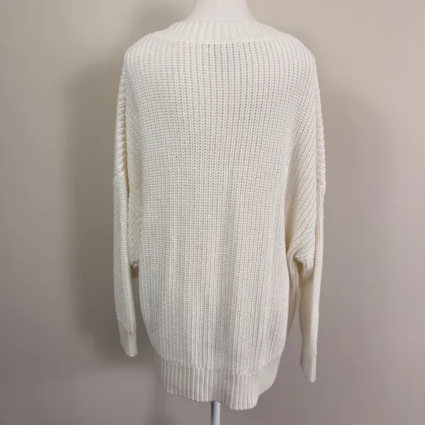 Banana Republic Cream White Oversized Chunky Knit V-Neck Sweater 100% Cotton Lrg - Image 3