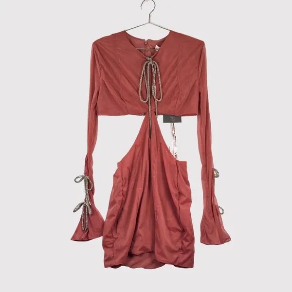 NWT House of CB Mini Dress Miranda Rose Crystal Trim Cutout Stretch Party Large - Image 2
