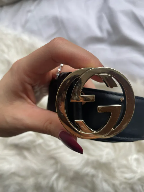 Gucci Belt Interlocking Silver GG Black Leather - Image 4