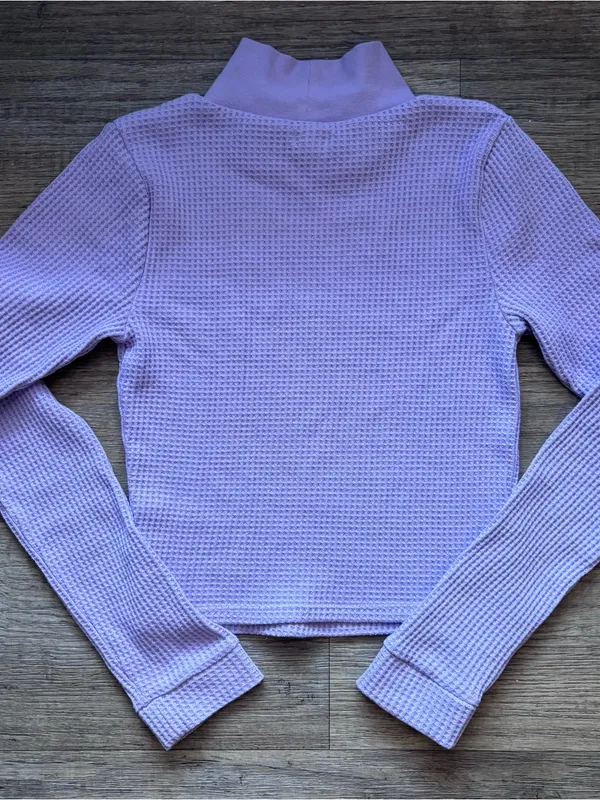 aerie Lilac Waffle Knit Mock Neck Long Sleeve Top Preppy Fall School Comfy Sz M - Image 6