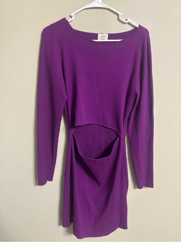 Aritzia Wilfred Free Cut-Out Knit Long Sleeve Purple Mini Dress Size Large - Image 2