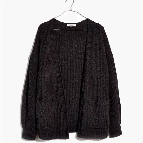 Madewell Redford Merino Wool Blend Chunky Cardigan Sweater Womens Large Charcoal - Image 2