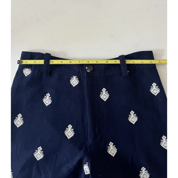Zara Navy Embroidered High Waist Cropped Wide Leg Size Medium - Image 6