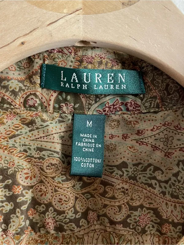 Lauren Ralph Lauren Paisley Button Down Shirt Size M Cotton Boho Blouse Brown - Image 10