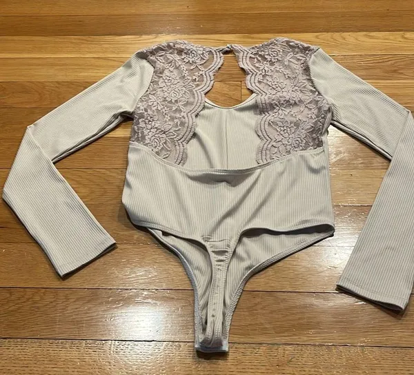 Revamped tan lace one piece body suit size medium. - Image 5