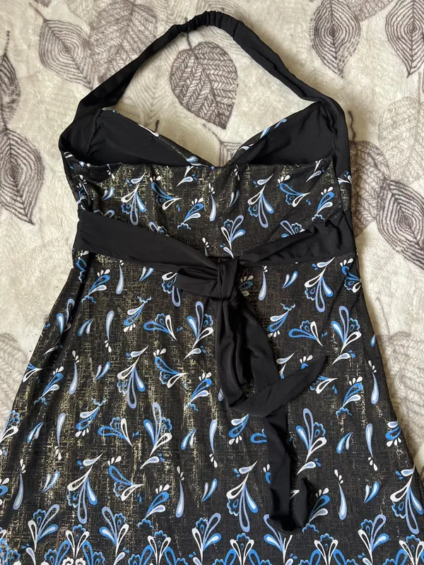 Y2k vintage blusón Black Halter Neck Print Dress with Blue Accents - Image 9