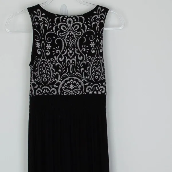 Soma Womens Jersey‎ Knit Baroque Keyhole Smocked Maxi Dress Size XS Black Boho - Image 9