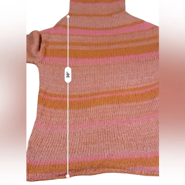 Free People Candy Stripe Pink Orange Knit Long Sleeve‎ Cowl Neck Tunic Sweater M - Image 12