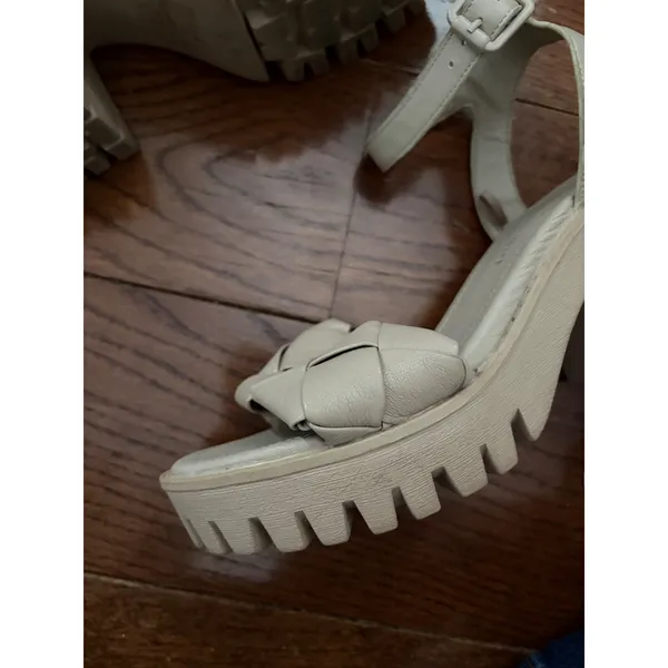 Madden Girl G-Sense Women Beige Woven Platform‎ Chunky Heel Sandals Size 6.5 - Image 5