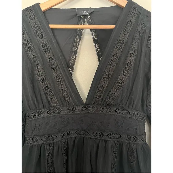 Vici‎ Black Long Sleeve V-Neck Open Back Dress - Image 5