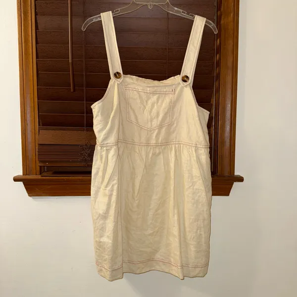 Anthropologie NWT ReMADE By UO Made In LA EcoVero™ Cream Linen Shortall Button-Straps Dress S - Image 4