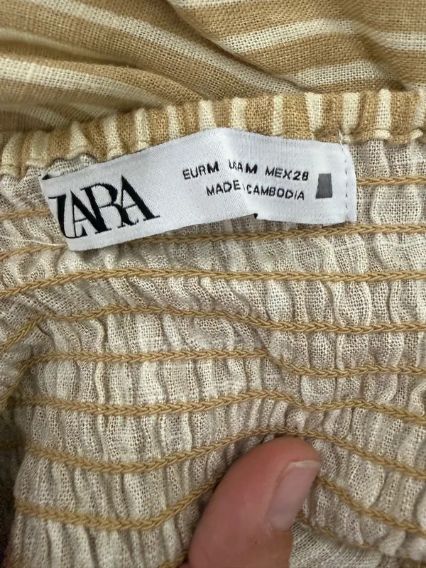 Zara Beige and White Striped Halter Ruched Maxi Dress Women’s Size Medium - Image 4