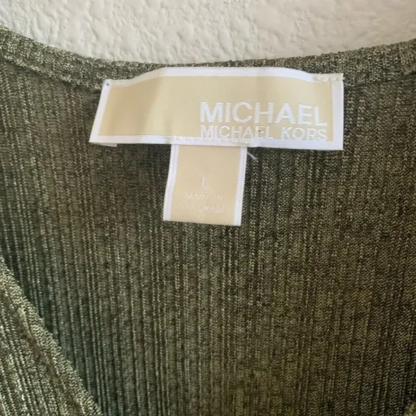 MICHAEL Michael Kors Tie Front Top Green Tone Button Front Contemporary Large - Image 2