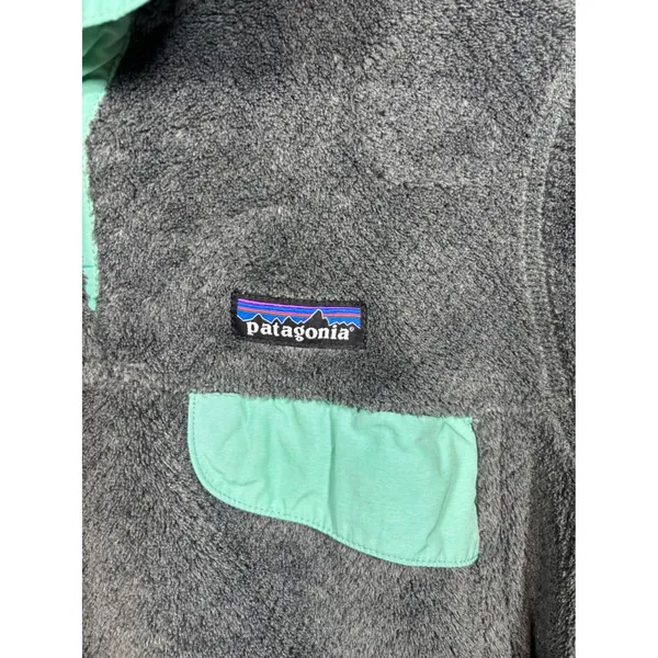 Patagonia Womens L Re-Tool Snap-T‎ Fleece Pullover Grey Mint Green - Image 3