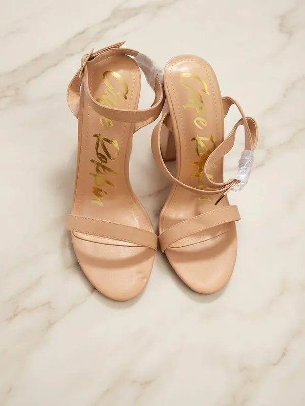 Cape Robbin Women’s Nude Strappy Open Toe Block Heel Sandals – Ankle Wrap Heels NWT - Image 2
