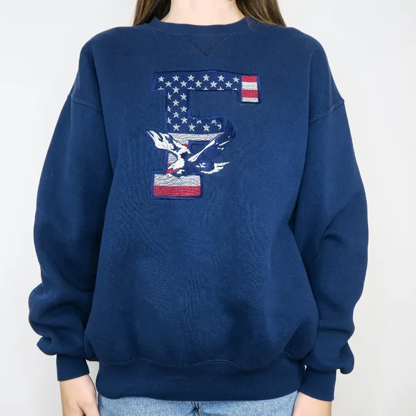 Soffe Vintage 90s Embroidered American Flag Eagle Sweatshirt - Image 2