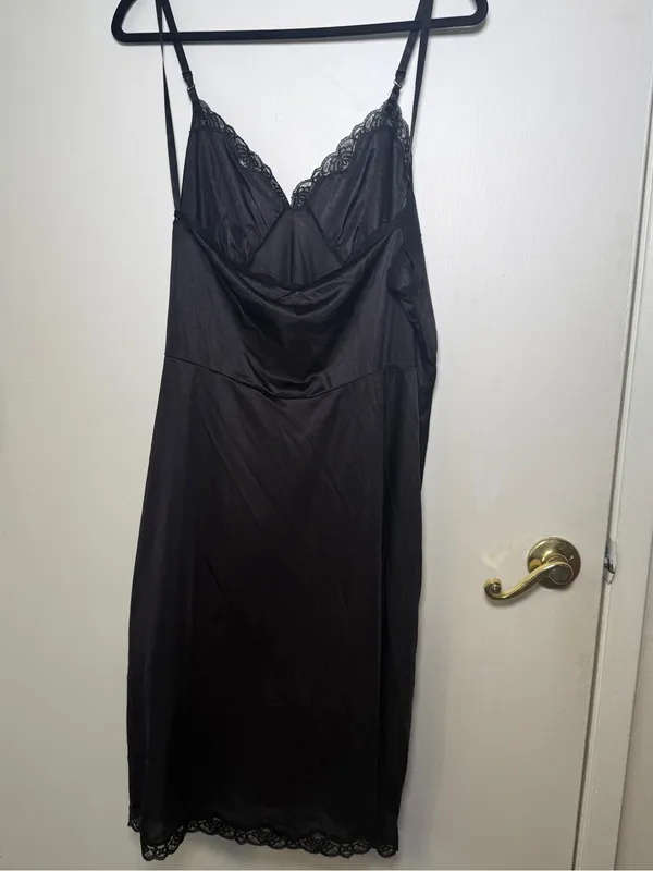 Vintage Mel-Lin Size 48 Black Lace-Trim Slip Dress for Women - Classic Intimates - Image 7