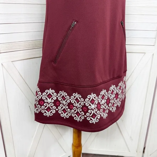 Athleta Sleeveless Tunic Fleece‎ Lined Scuba Knit Dress Maroon Small - Image 6