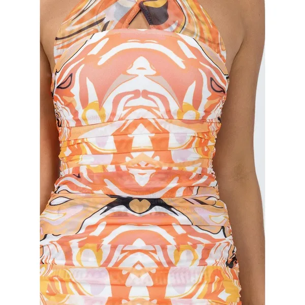Princess Polly Viviana Orange Geometric Halter Neck Ruched Mini Bodycon Dress 6 - Image 11
