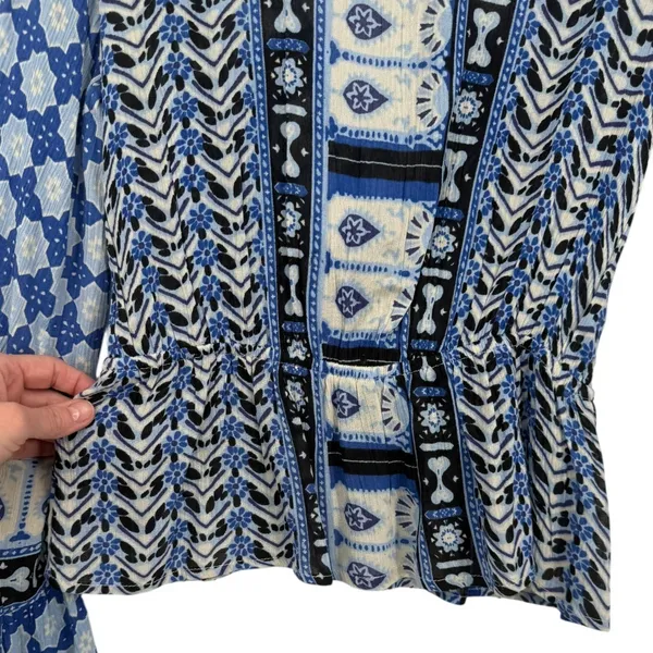 NWT Free People Rosalie Blouse Top‎ Indigo Combo Smocked Bell Sleeve Size Small - Image 10