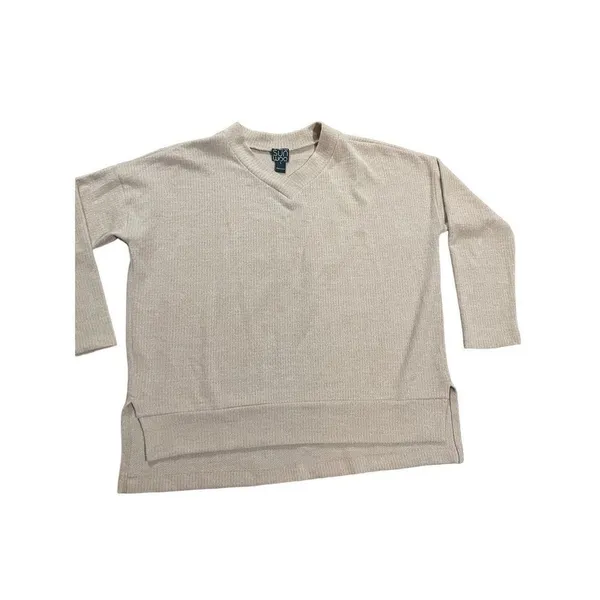 Clara Sun Woo ‎ light pink Vneck sweater sz small split hem ribbed knit - Image 8