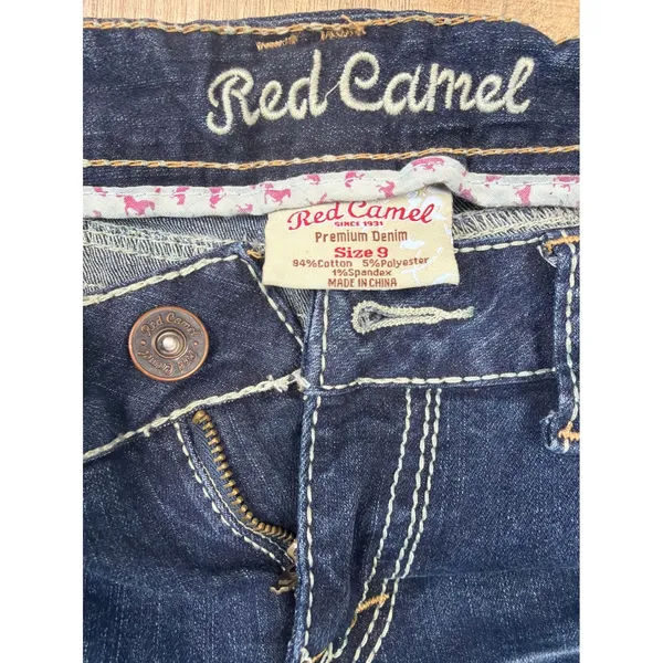 Y2K Low Rise Red Camel Scarlett Skinny Jeans Thick Stitch Embroidered Size 9‎ - Image 4