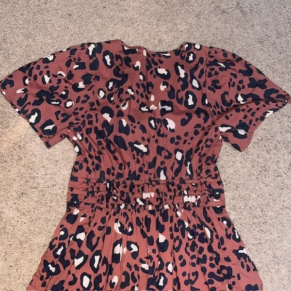 Anthropologie Somerset Maxi Dress Leopard Print Tiered Smocked Rust Brown Medium - Image 7