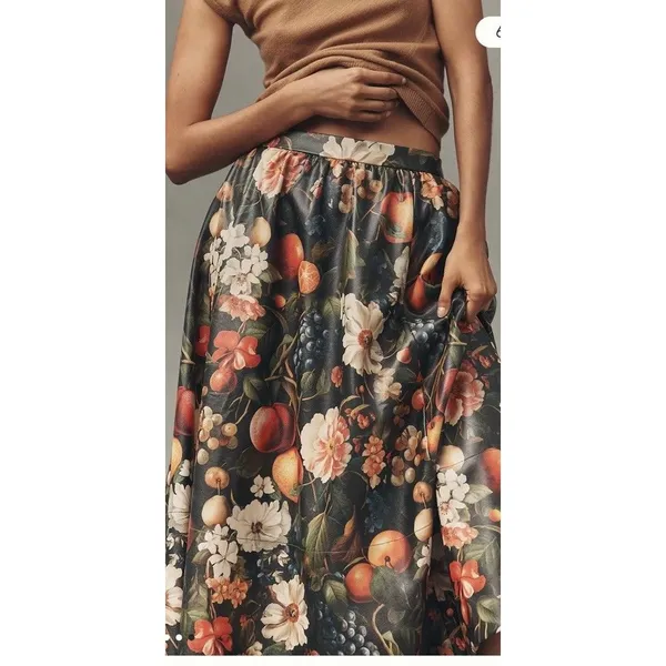 ANTHROPOLOGIE MAEVE THE JACIE FAUX-LEATHER PRINTED MAXI SKIRT Sz XXS NEW Boho - Image 3